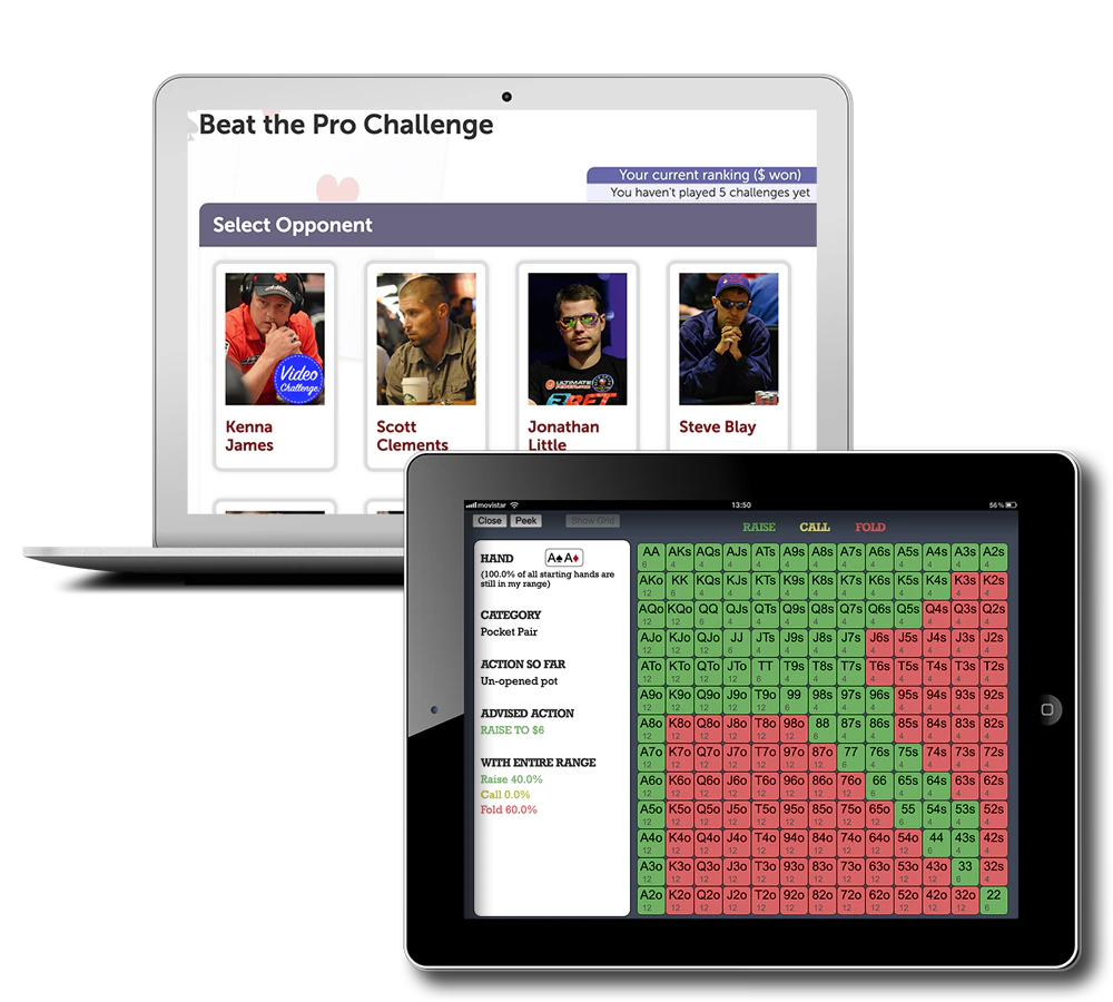 Advanced Poker Training AI poker software displayed on laptop and tablet devices